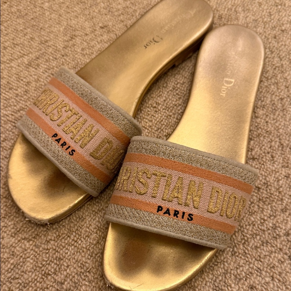 Dior Gold and Tan Women's Slippers - Picture 6 of 8